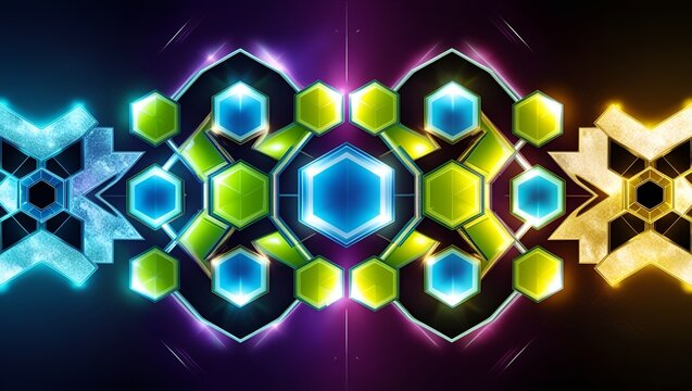 Abstract luminous background – dynamic hexagon structure with radiant light effects, glowing geometric design for modern and digital aesthetics
