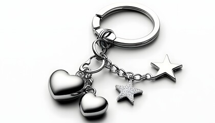 Shiny silver keychain with charms