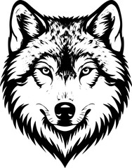 Wolf Head Mascot - Grayscale Vector Logo Illustration