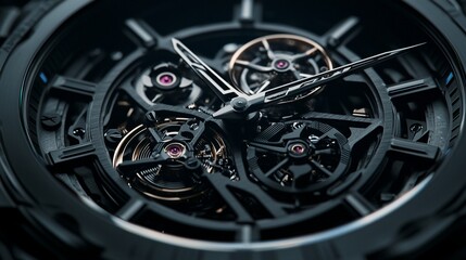 Fototapeta premium Close-up view of a complex mechanical skeleton watch emphasizing intricate design