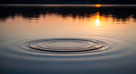 Tranquil Lake Ripples at Sunset, Golden Hour Reflection