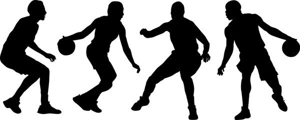 silhouette basketball player posture in black shapes graphic on white background