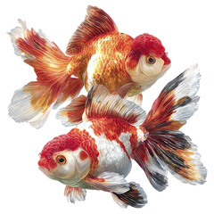 Two vibrant ornamental goldfish swimming gracefully showcasing detailed scales and flowing fins