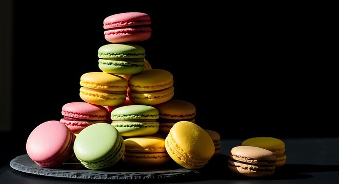 Colorful Macarons Stacked in a Pyramid.