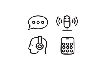 Vector Speech Bubble, Headphones, and Mobile Device Icons for Digital Interaction