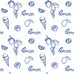 Minimal Seamless Lemon & Ice Cream Pattern – Sketch Coastal Style