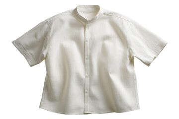 Fototapeta premium White Short-Sleeve Mandarin Collar Shirt Isolated on Transparent