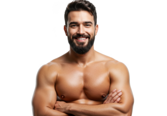 Muscular man smiling with arms crossed confident fit handsome transparent background
