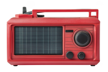 Retro red radio receiver portable vintage communication device electronic gadget broadcast isolated on transparent background