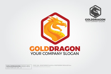 Gold Dragon Vector Logo Template. Vector illustration of stylized gold dragon logo illustration.