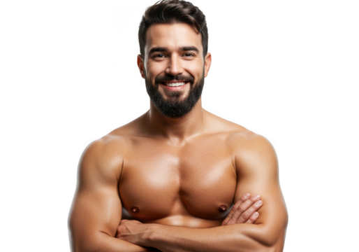Muscular man smiling with arms crossed confident fit handsome transparent background