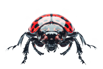 Detailed red spotted beetle insect macro photography close-up arthropod bug illustration stock image graphic design resource isolated on transparent background
