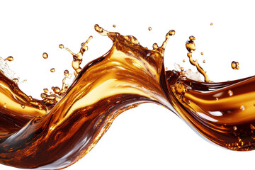 Dynamic liquid splash, flowing amber fluid, abstract motion, beverage pour, golden wave, drink, texture isolated on transparent background