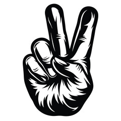 Obraz premium Hand gesture illustration, showing peace sign in black and white style