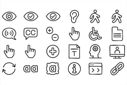 ADA WCAG Symbols: Wheelchair, Eye, Ear, CC, Link, Code
