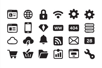 Black glyph web icons browser lock wifi settings cloud