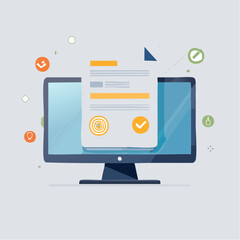 Computer Monitor Displaying Document with Checkmark Icon.