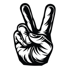 Obraz premium A bold illustration of a hand doing a peace sign in monochrome