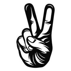 Obraz premium Bold monochrome illustration of a hand giving the peace sign gesture
