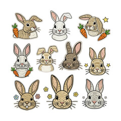 Fototapeta premium Playful Spring Bunny Vector Illustration with Flowers and Butterflies, cartoon animal, mascot and white background
