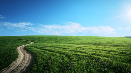 Obraz premium green field and blue sky with clouds