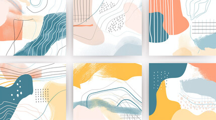 Naklejka premium Abstract geometric background. Colorful brush shapes and line patterns. Modern artistic design for creative templates and decoration. Isolated on transparent background, png