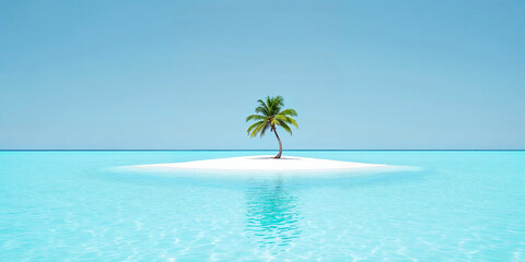 Obraz premium Minimal Island with Tiny Palm Tree on White Sand