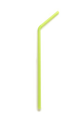 Green plastic straw on white background