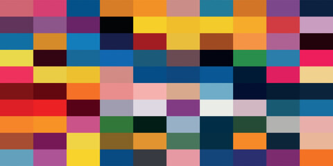 Abstract mosaic of colorful squares arranged in a grid pattern, creating a vibrant and pixelated effect.