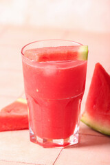 Glass of tasty watermelon fresh on table