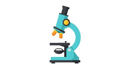 A teal-colored microscope illustration features a simple, flat design against a white background.