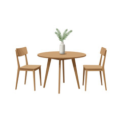 Modern interior design of a dining room with wooden table and chairs