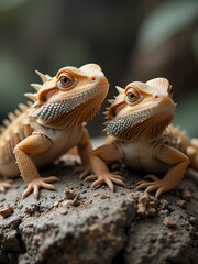 Obraz premium close-up of bearded dragons on a rock