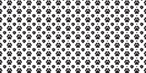 Black and White Paw Print and Floral Pattern Background for Textile and Design Projects Pet Lovers Theme Repeated Design Backdrop