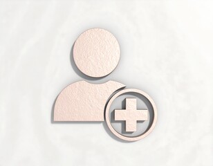 Rose gold user icon with plus symbol on a marble background