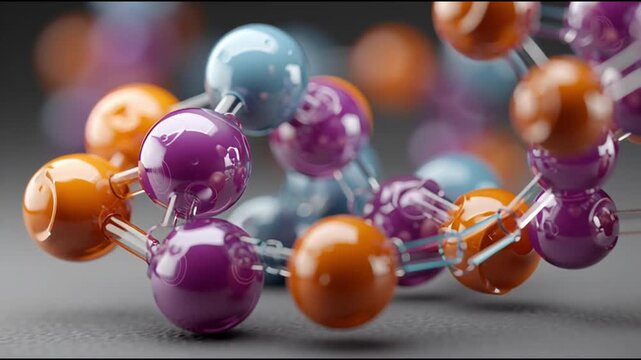 Synthesis protein. Molecular biology. Genetic code. Ribosome. Amino acid biosynthesis. A colorful molecular structure with various atoms linked together.