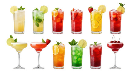 Various refreshing cocktails isolated on transparent background for summer