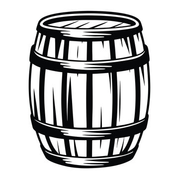 Monochrome illustration of a wooden barrel, suitable for various applications