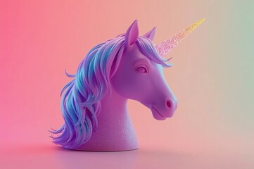 Pastel unicorn head, studio backdrop, gradient background, fantasy art