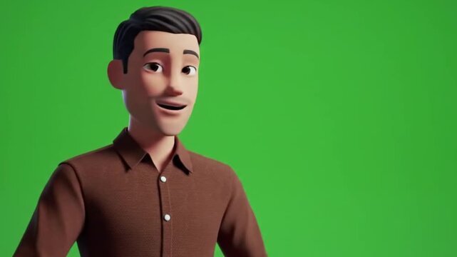 A simple and clean 3D animated male avatar in a brown shirt, presented on a green screen background. Great for presentations, explainer videos, or corporate animations. - Powered by Adobe