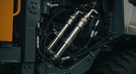 Detailed View of Heavy Equipment Hydraulic System and Components