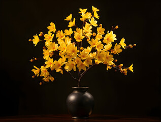 Refined Yellow Apricot Blossoms in Traditional Vase