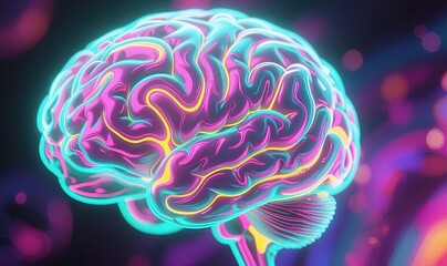 Colorful Neural Network Brain Visualization, Artificial Intelligence Brain with Light Streams