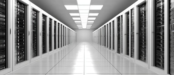 High-Tech Data Center Server Room with Advanced Networking Infrastructure