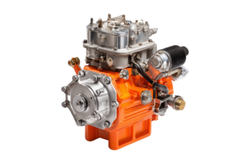 Small Orange Internal Combustion Engine Product Shot