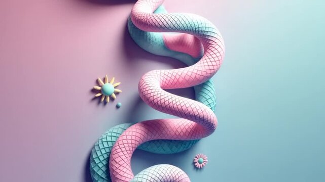 Abstract 3D vertical pastel rainbow gradient matte snake spine DNA loop animation wallpaper backgrounds swirl tribal vertebrate spiky cyber punk cool stylish trendy fashionable figure form connection