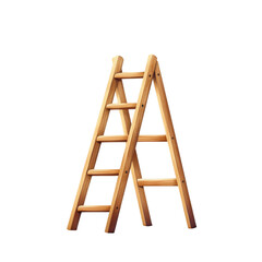 Wooden ladder with five rungs on a transparent background