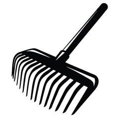 Black and White Vector Graphic of a Rake for Gardening Tasks