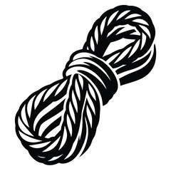 A black and white illustration of a coiled rope with intricate details
