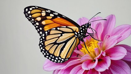 Fototapeta premium Monarch Butterfly on Pink Dahlia